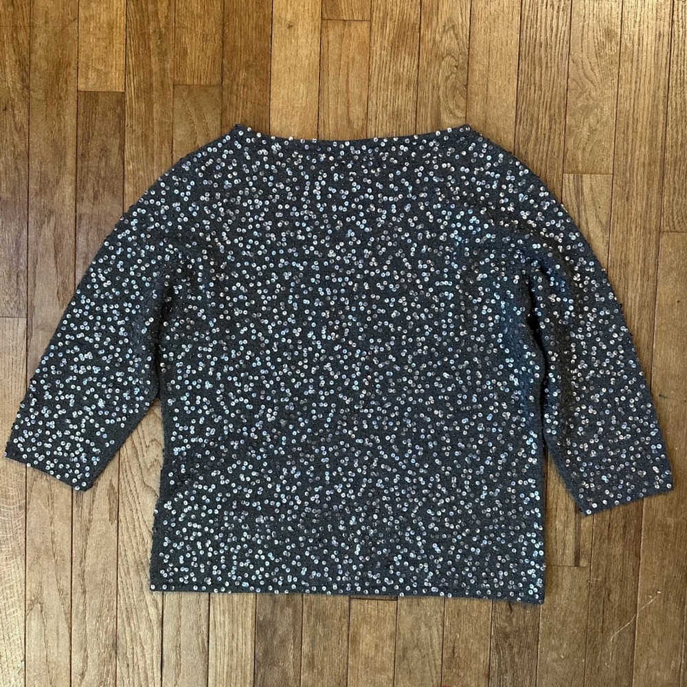 Cashmere Hand Beaded Sequin 3/4 Sleeve Sweater Top Women's Size L Sparkle Glam - Picture 6 of 6